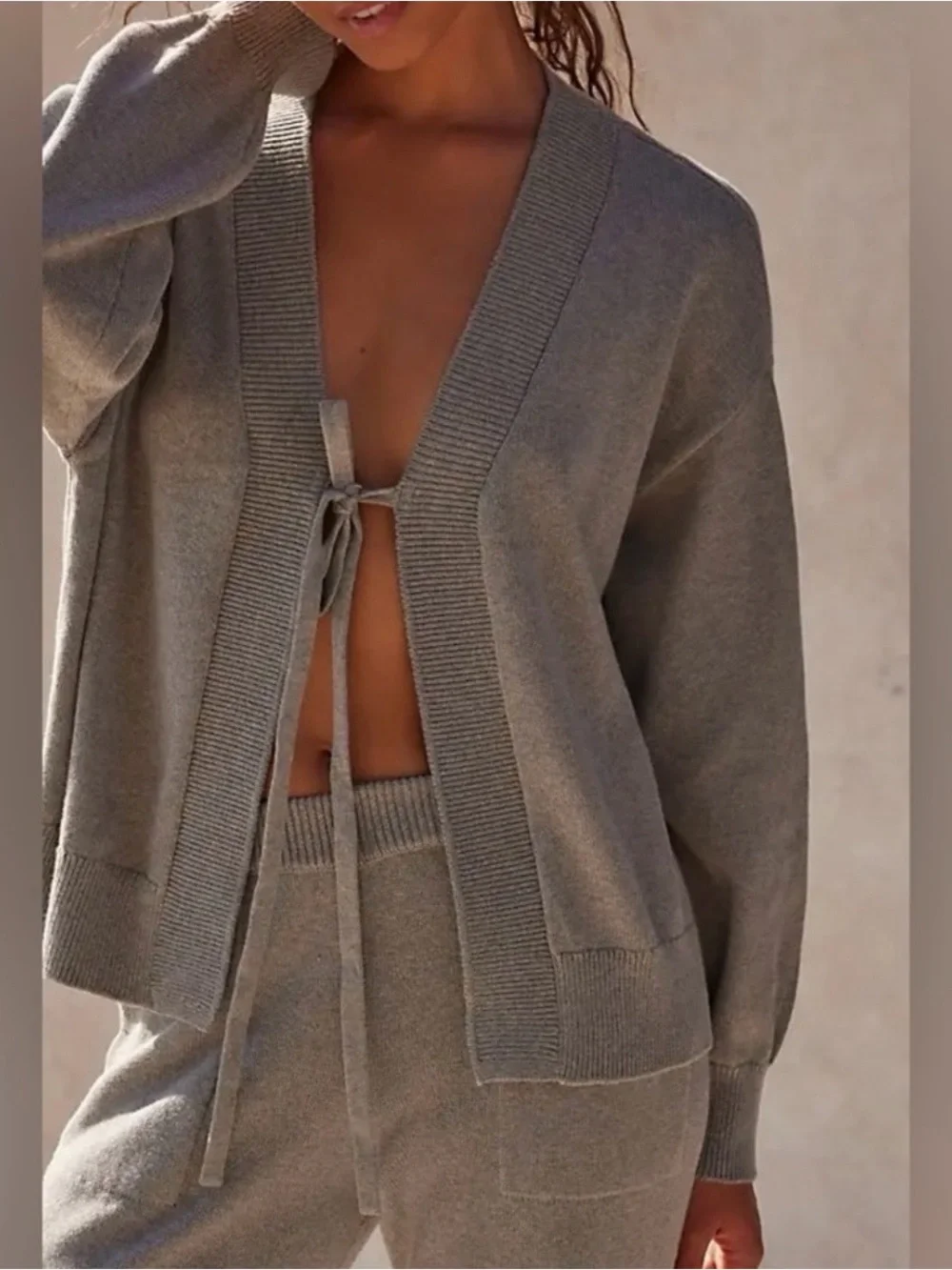 Free people beach solar sweater set taupe brand new without tags M tie cardigan